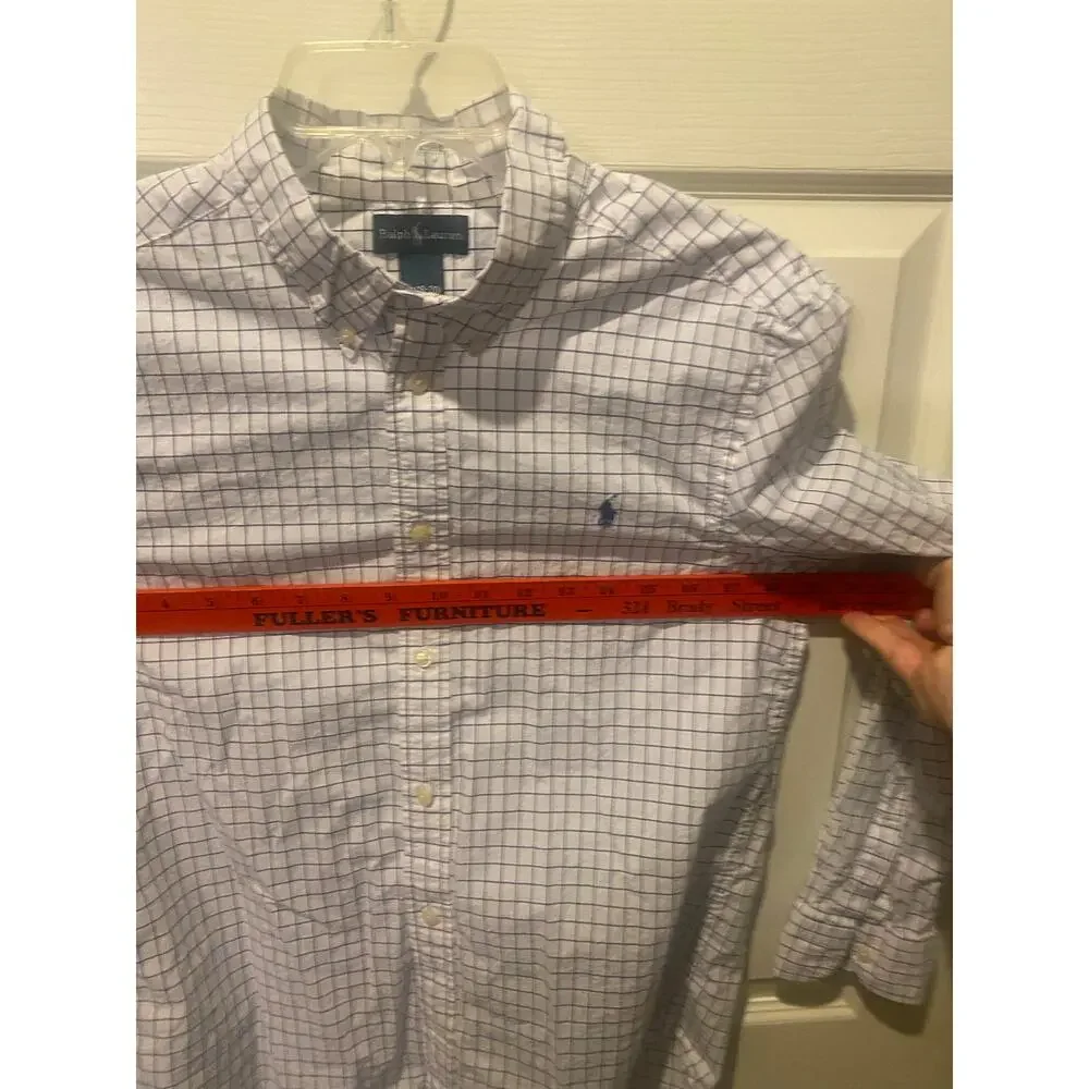 Ralph Lauren Boys XL 18-20 Button Down Shirt White Purple Tattersall Check Polo